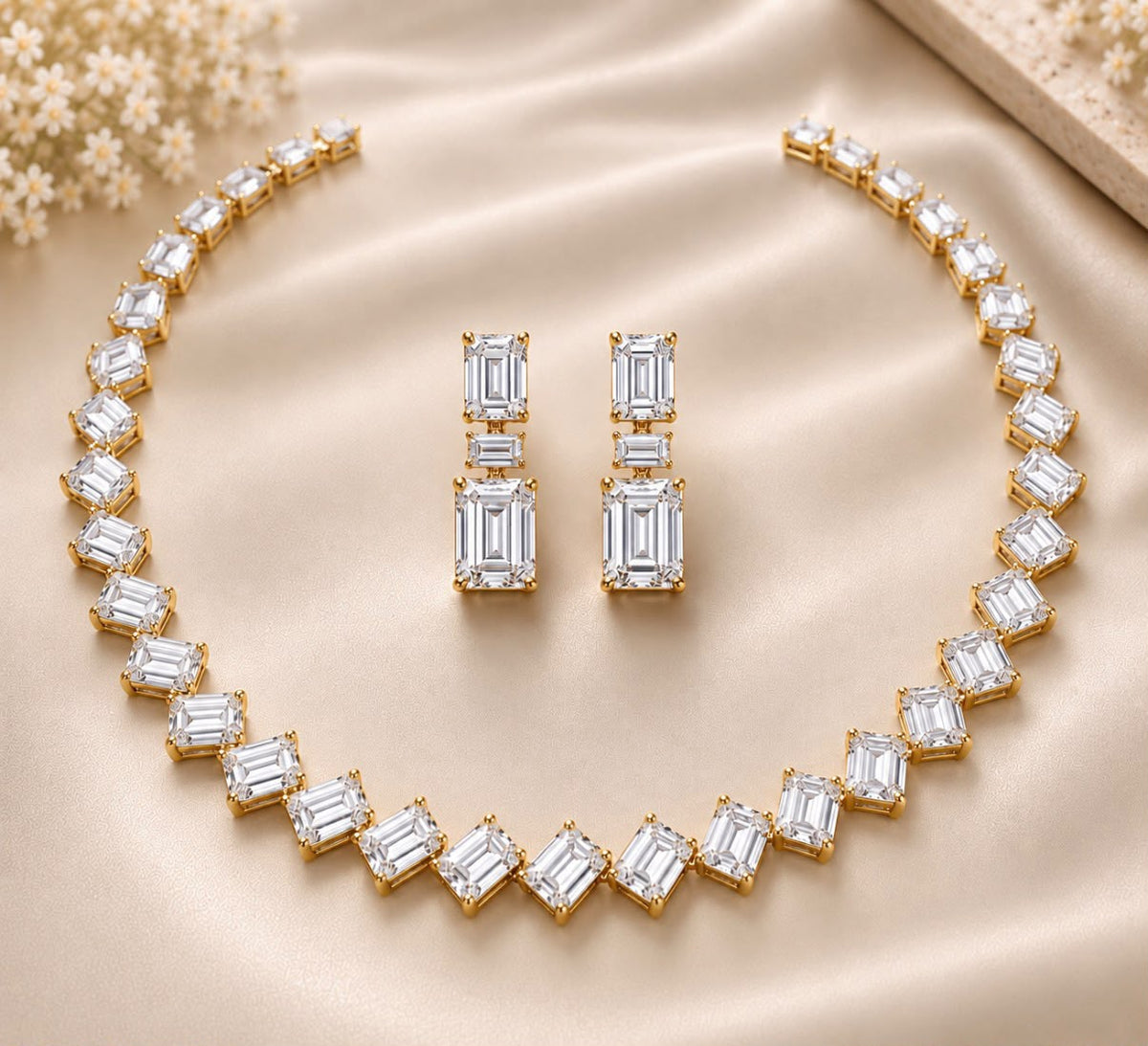 Emerald Line Necklace Set