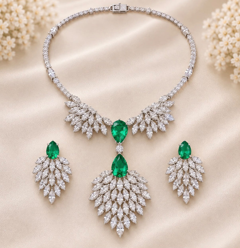 Emerald Feather Necklace Set