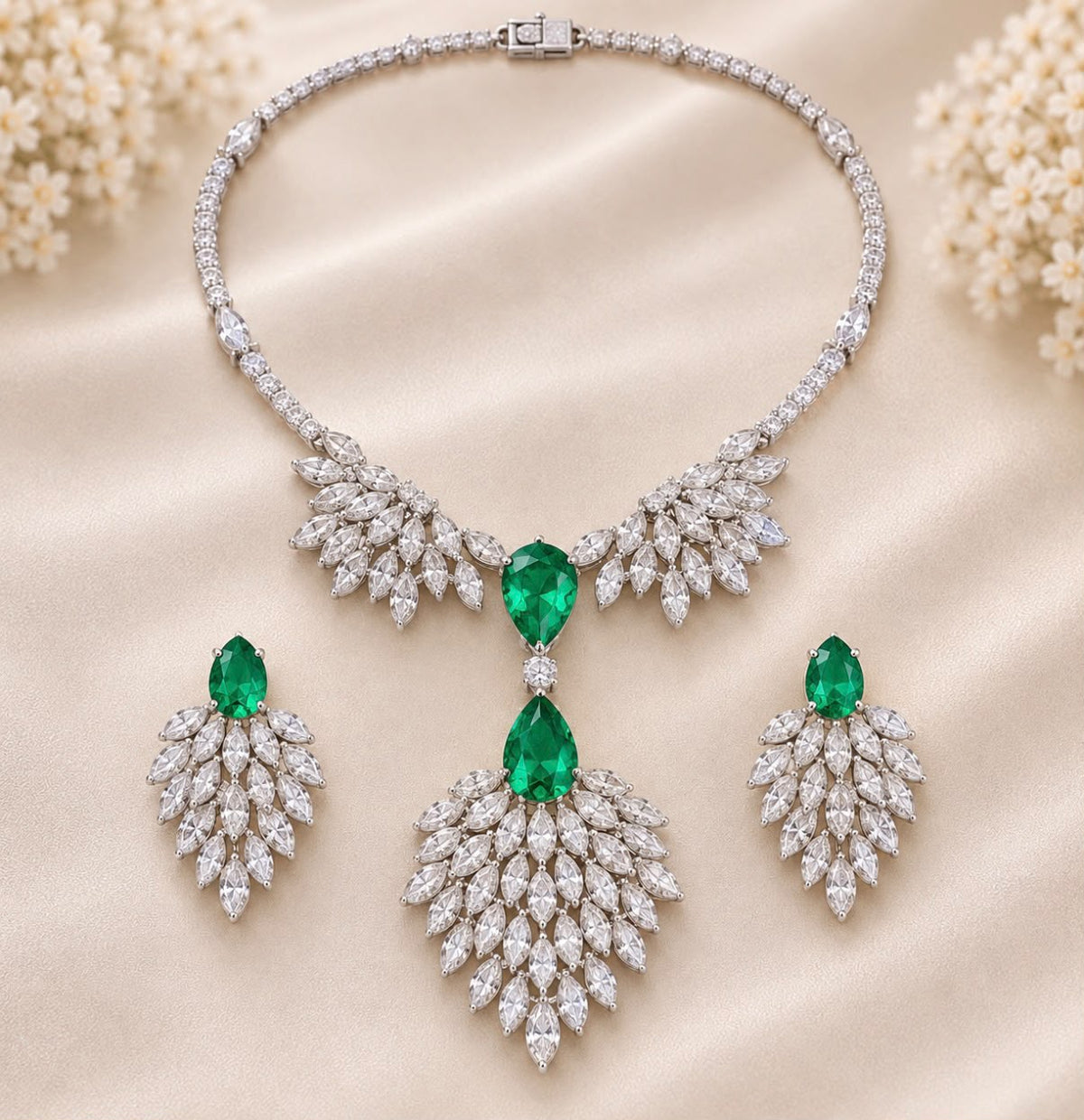 Emerald Feather Necklace Set
