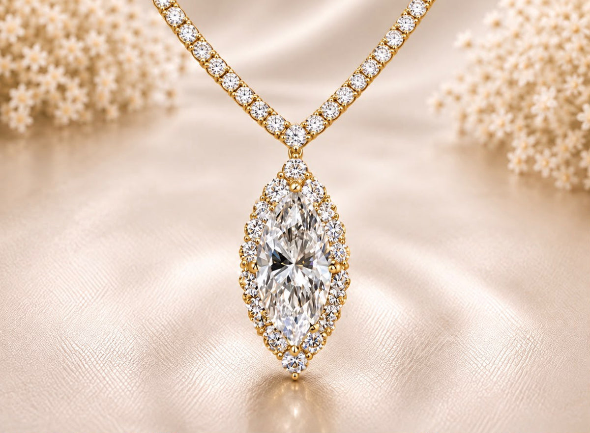 Marquise Diamond Halo Pendant