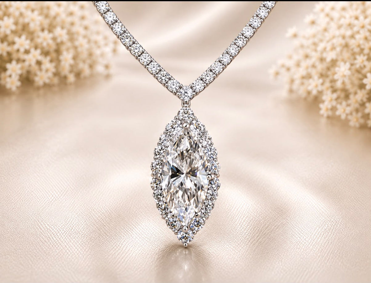Marquise Diamond Halo Pendant