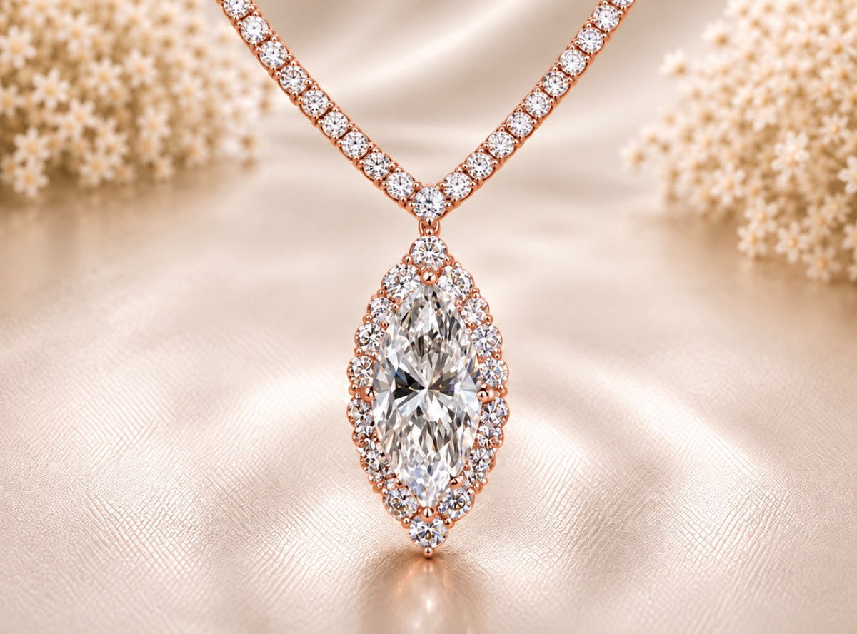 Marquise Diamond Halo Pendant
